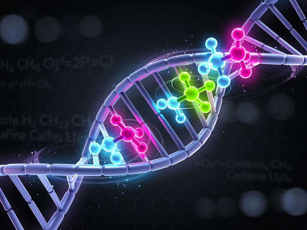 DNA strand interacting with supplement molecules